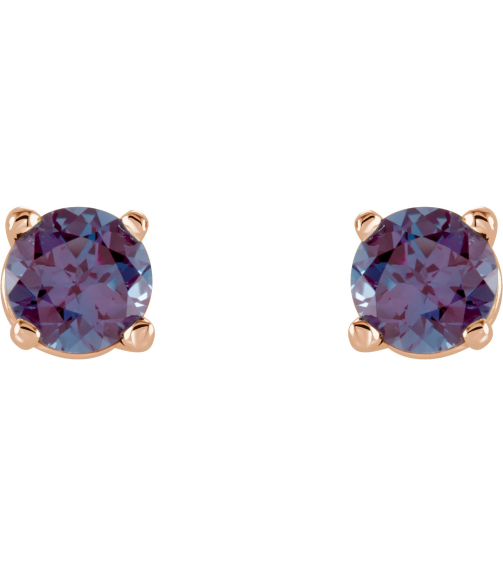 1874 14K Rose Set Round Lab-Grown Alexandrite Pair 4 Mm Friction Friction Backs Included 4-Prong Polished Lab-Grown Alexandrite Stud Earrings