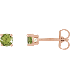 1874 14K Rose Set Round Natural Peridot Pair 4 Mm Friction Friction Backs Included 4-Prong Polished Natural Peridot Stud Earrings