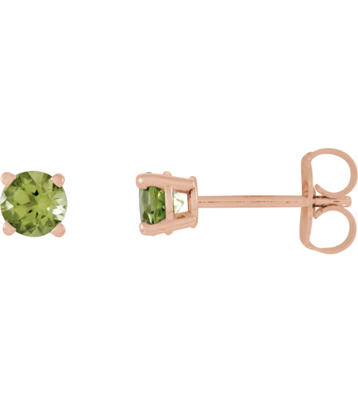 1874 14K Rose Set Round Natural Peridot Pair 4 Mm Friction Friction Backs Included 4-Prong Polished Natural Peridot Stud Earrings