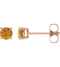 1874 14K Rose Set Round Natural Citrine Pair 4 Mm Friction Friction Backs Included 4-Prong Polished Natural Citrine Stud Earrings