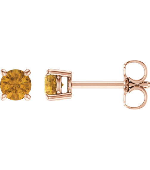 1874 14K Rose Set Round Natural Citrine Pair 4 Mm Friction Friction Backs Included 4-Prong Polished Natural Citrine Stud Earrings