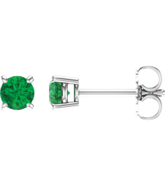1874 14K White Set Round Lab-Grown Emerald Pair 2.5 Mm Friction Friction Backs Included 4-Prong Polished Lab-Grown Emerald Stud Earrings