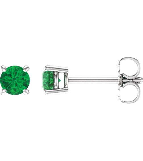 1874 14K White Set Round Lab-Grown Emerald Pair 2.5 Mm Friction Friction Backs Included 4-Prong Polished Lab-Grown Emerald Stud Earrings