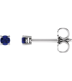 1874 14K White Set Round Lab-Grown Blue Sapphire Pair 2.5 Mm Friction Friction Backs Included 4-Prong Polished Lab-Grown Blue Sapphire Stud Earrings