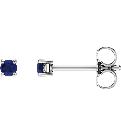 1874 14K White Set Round Lab-Grown Blue Sapphire Pair 2.5 Mm Friction Friction Backs Included 4-Prong Polished Lab-Grown Blue Sapphire Stud Earrings