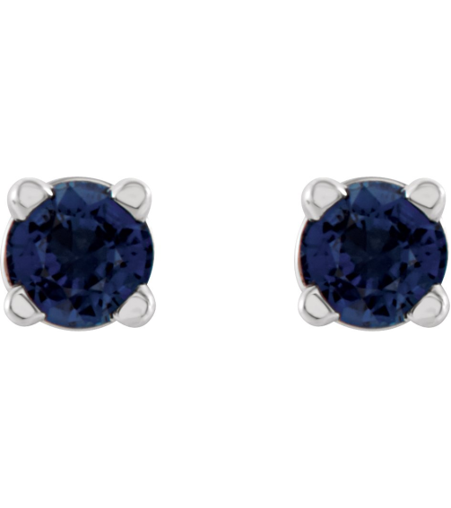 1874 14K White Set Round Lab-Grown Blue Sapphire Pair 2.5 Mm Friction Friction Backs Included 4-Prong Polished Lab-Grown Blue Sapphire Stud Earrings