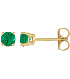 1874 14K Yellow Set Round Lab-Grown Emerald Pair 2.5 Mm Friction Friction Backs Included 4-Prong Polished Lab-Grown Emerald Stud Earrings