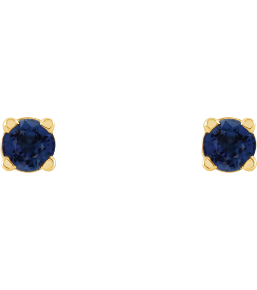1874 14K Yellow Set Round Lab-Grown Blue Sapphire Pair 2.5 Mm Friction Friction Backs Included 4-Prong Polished Lab-Grown Blue Sapphire Stud Earrings