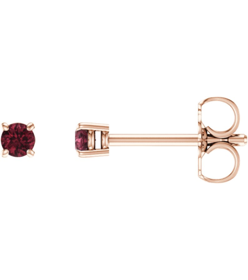 1874 14K Rose Set Round Natural Mozambique Garnet Pair 2.5 Mm Friction Friction Backs Included 4-Prong Polished Natural Mozambique Garnet Stud Earrings
