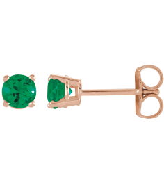 1874 14K Rose Set Round Lab-Grown Emerald Pair 2.5 Mm Friction Friction Backs Included 4-Prong Polished Lab-Grown Emerald Stud Earrings