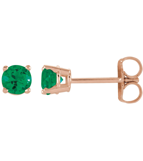 1874 14K Rose Set Round Lab-Grown Emerald Pair 2.5 Mm Friction Friction Backs Included 4-Prong Polished Lab-Grown Emerald Stud Earrings