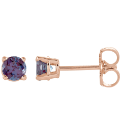 1874 14K Rose Set Round Lab-Grown Alexandrite Pair 2.5 Mm Friction Friction Backs Included 4-Prong Polished Lab-Grown Alexandrite Stud Earrings