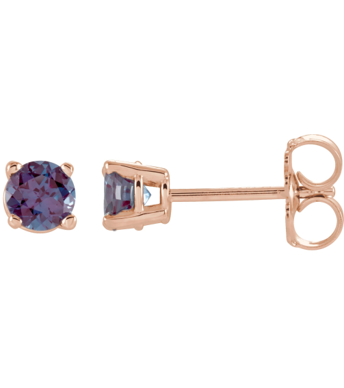 1874 14K Rose Set Round Lab-Grown Alexandrite Pair 2.5 Mm Friction Friction Backs Included 4-Prong Polished Lab-Grown Alexandrite Stud Earrings