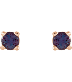 1874 14K Rose Set Round Lab-Grown Alexandrite Pair 2.5 Mm Friction Friction Backs Included 4-Prong Polished Lab-Grown Alexandrite Stud Earrings