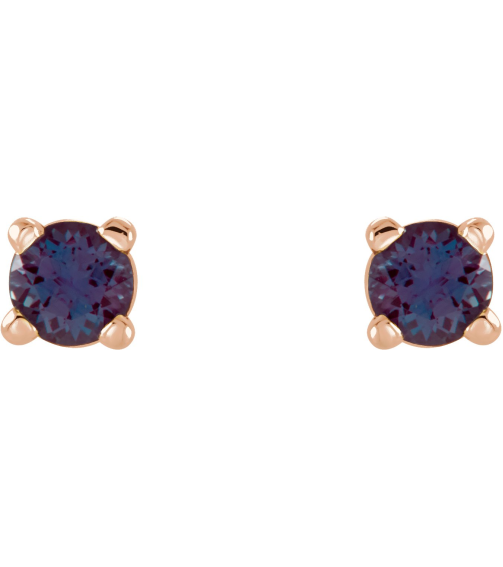 1874 14K Rose Set Round Lab-Grown Alexandrite Pair 2.5 Mm Friction Friction Backs Included 4-Prong Polished Lab-Grown Alexandrite Stud Earrings