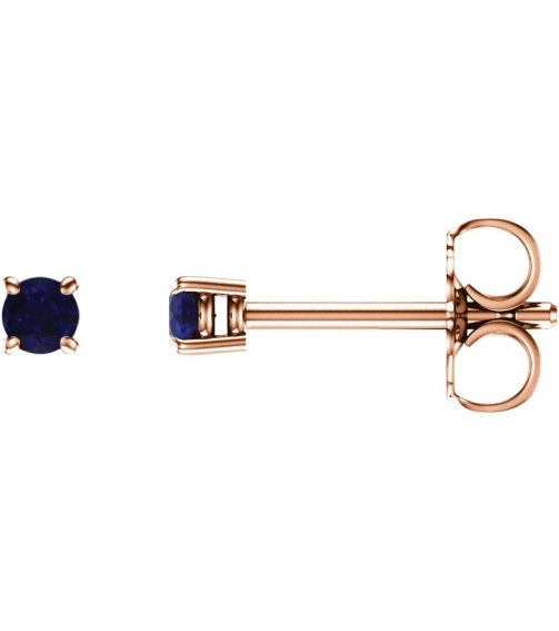 1874 14K Rose Set Round Lab-Grown Blue Sapphire Pair 2.5 Mm Friction Friction Backs Included 4-Prong Polished Lab-Grown Blue Sapphire Stud Earrings