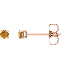 1874 14K Rose Set Round Natural Citrine Pair 2.5 Mm Friction Friction Backs Included 4-Prong Polished Natural Citrine Stud Earrings