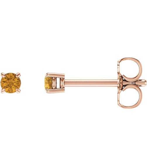 1874 14K Rose Set Round Natural Citrine Pair 2.5 Mm Friction Friction Backs Included 4-Prong Polished Natural Citrine Stud Earrings