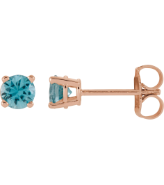 1874 14K Rose Set Round Natural Blue Zircon Pair 4 Mm Friction Friction Backs Included 4-Prong Polished Natural Blue Zircon Stud Earrings