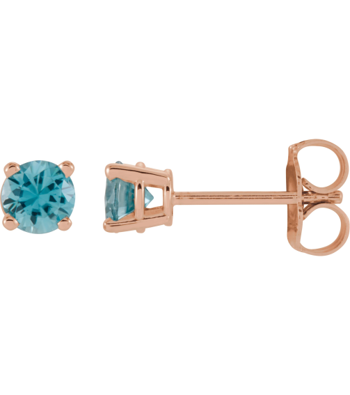 1874 14K Rose Set Round Natural Blue Zircon Pair 4 Mm Friction Friction Backs Included 4-Prong Polished Natural Blue Zircon Stud Earrings