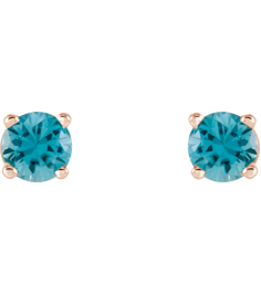 1874 14K Rose Set Round Natural Blue Zircon Pair 4 Mm Friction Friction Backs Included 4-Prong Polished Natural Blue Zircon Stud Earrings