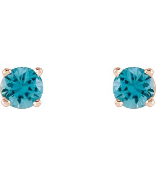 1874 14K Rose Set Round Natural Blue Zircon Pair 4 Mm Friction Friction Backs Included 4-Prong Polished Natural Blue Zircon Stud Earrings