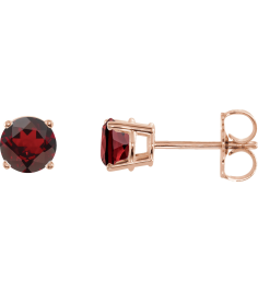 1874 14K Rose Set Round Natural Mozambique Garnet Pair 5 Mm Friction Friction Backs Included 4-Prong Polished Natural Mozambique Garnet Stud Earrings