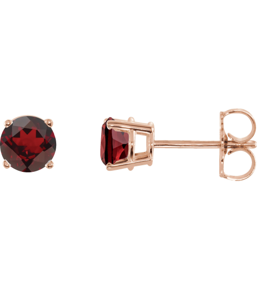 1874 14K Rose Set Round Natural Mozambique Garnet Pair 5 Mm Friction Friction Backs Included 4-Prong Polished Natural Mozambique Garnet Stud Earrings