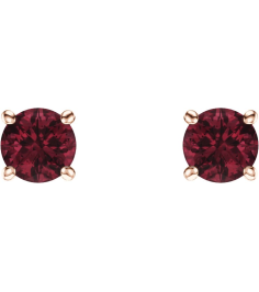 1874 14K Rose Set Round Natural Mozambique Garnet Pair 5 Mm Friction Friction Backs Included 4-Prong Polished Natural Mozambique Garnet Stud Earrings
