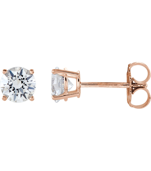 1874 14K Rose Set Round Natural White Sapphire Pair 5 Mm Friction Friction Backs Included 4-Prong Polished Natural White Sapphire Stud Earrings