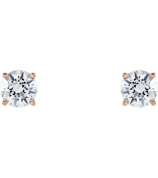 1874 14K Rose Set Round Natural White Sapphire Pair 5 Mm Friction Friction Backs Included 4-Prong Polished Natural White Sapphire Stud Earrings