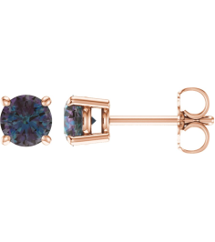 1874 14K Rose Set Round Lab-Grown Alexandrite Pair 5 Mm Friction Friction Backs Included 4-Prong Polished Lab-Grown Alexandrite Stud Earrings