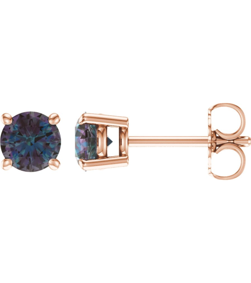 1874 14K Rose Set Round Lab-Grown Alexandrite Pair 5 Mm Friction Friction Backs Included 4-Prong Polished Lab-Grown Alexandrite Stud Earrings