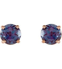1874 14K Rose Set Round Lab-Grown Alexandrite Pair 5 Mm Friction Friction Backs Included 4-Prong Polished Lab-Grown Alexandrite Stud Earrings