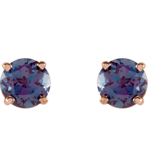 1874 14K Rose Set Round Lab-Grown Alexandrite Pair 5 Mm Friction Friction Backs Included 4-Prong Polished Lab-Grown Alexandrite Stud Earrings