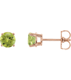 1874 14K Rose Set Round Natural Peridot Pair 5 Mm Friction Friction Backs Included 4-Prong Polished Natural Peridot Stud Earrings