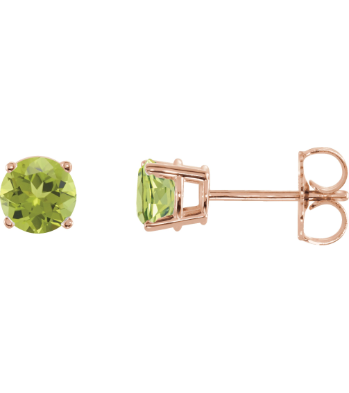 1874 14K Rose Set Round Natural Peridot Pair 5 Mm Friction Friction Backs Included 4-Prong Polished Natural Peridot Stud Earrings