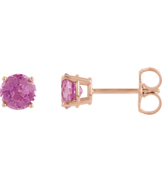 1874 14K Rose Set Round Natural Pink Tourmaline Pair 5 Mm Friction Friction Backs Included 4-Prong Polished Natural Pink Tourmaline Stud Earrings
