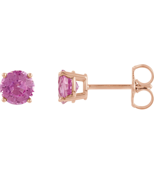 1874 14K Rose Set Round Natural Pink Tourmaline Pair 5 Mm Friction Friction Backs Included 4-Prong Polished Natural Pink Tourmaline Stud Earrings