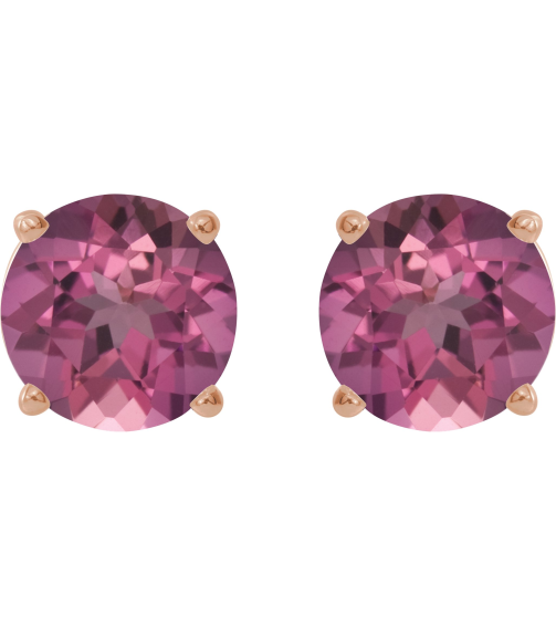 1874 14K Rose Set Round Natural Pink Tourmaline Pair 5 Mm Friction Friction Backs Included 4-Prong Polished Natural Pink Tourmaline Stud Earrings
