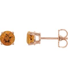 1874 14K Rose Set Round Natural Citrine Pair 5 Mm Friction Friction Backs Included 4-Prong Polished Natural Citrine Stud Earrings