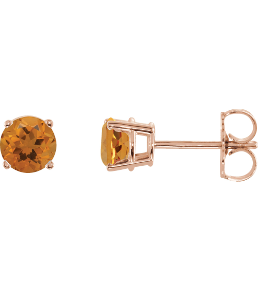 1874 14K Rose Set Round Natural Citrine Pair 5 Mm Friction Friction Backs Included 4-Prong Polished Natural Citrine Stud Earrings