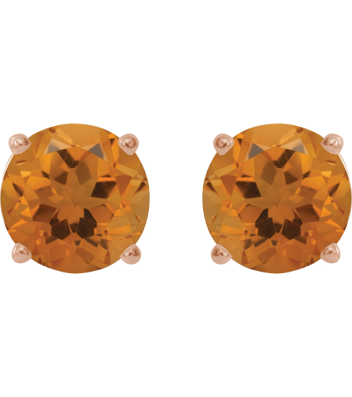 1874 14K Rose Set Round Natural Citrine Pair 5 Mm Friction Friction Backs Included 4-Prong Polished Natural Citrine Stud Earrings
