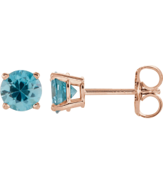 1874 14K Rose Set Round Natural Blue Zircon Pair 5 Mm Friction Friction Backs Included 4-Prong Polished Natural Blue Zircon Stud Earrings