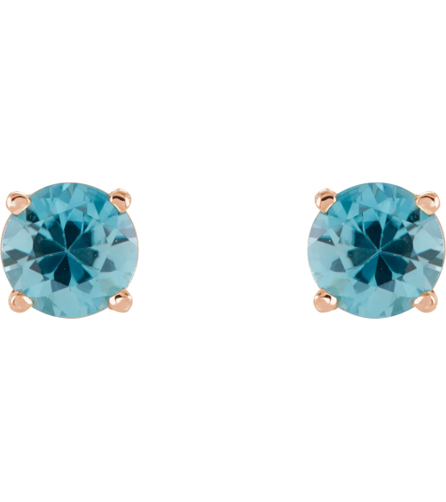 1874 14K Rose Set Round Natural Blue Zircon Pair 5 Mm Friction Friction Backs Included 4-Prong Polished Natural Blue Zircon Stud Earrings