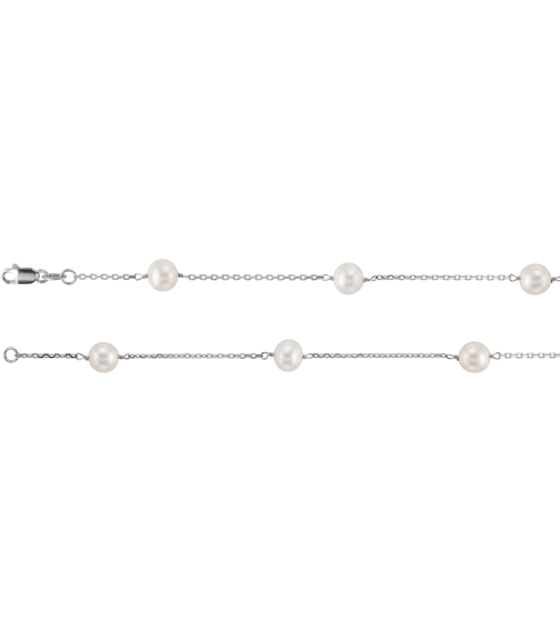 Ch184 Necklace Set 14K White Pearl Cultured White Freshwater Pearl 5 Mm 18 In Polished Cultured White Pearl Station Necklace