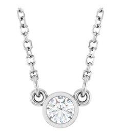 61134 Necklace Set 14K White Round Natural White Sapphire 3 Mm 16 In Polished Natural White Sapphire Solitaire Necklace