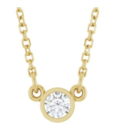 61134 Necklace Set 14K Yellow Round Natural White Sapphire 3 Mm 16 In Polished Natural White Sapphire Solitaire Necklace