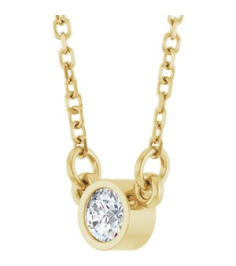 61134 Necklace Set 14K Yellow Round Natural White Sapphire 3 Mm 16 In Polished Natural White Sapphire Solitaire Necklace