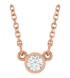 61134 Necklace Set 14K Rose Round Natural White Sapphire 3 Mm 16 In Polished Natural White Sapphire Solitaire Necklace